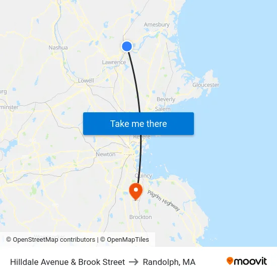 Hilldale Avenue & Brook Street to Randolph, MA map