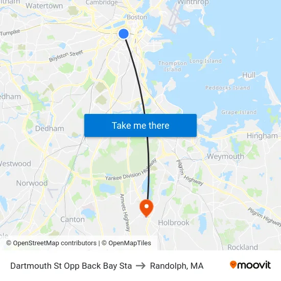 Dartmouth St Opp Back Bay Sta to Randolph, MA map