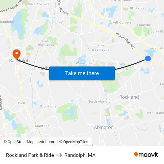 Rockland Park & Ride to Randolph, MA map