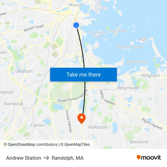 Andrew Station to Randolph, MA map