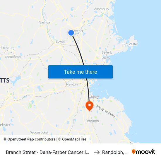 Branch Street - Dana-Farber Cancer Institute to Randolph, MA map