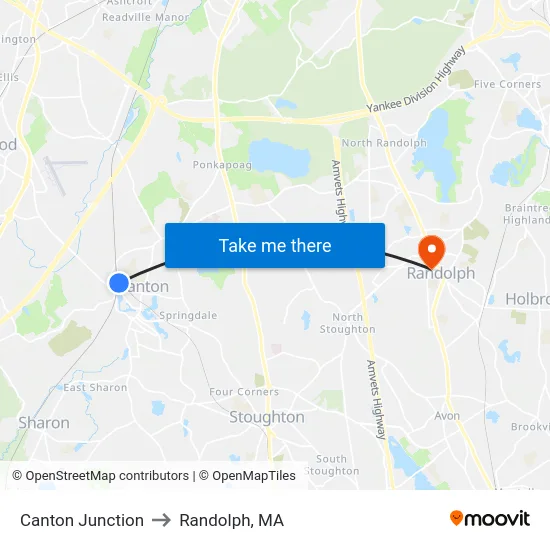 Canton Junction to Randolph, MA map