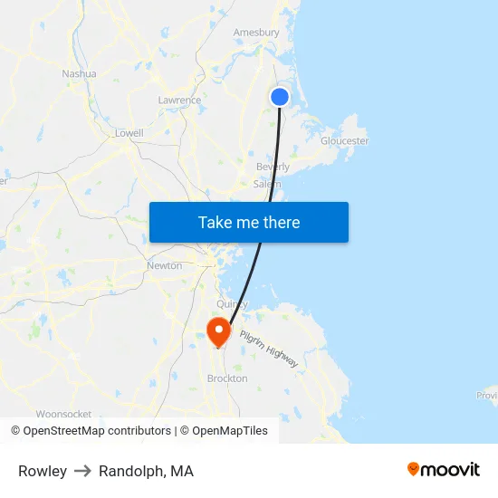Rowley to Randolph, MA map