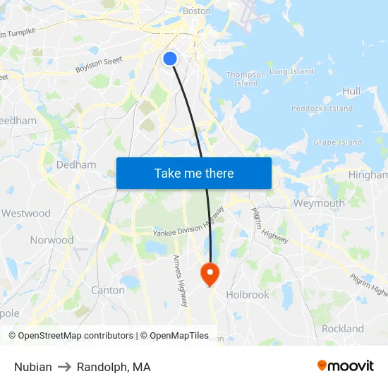 Nubian to Randolph, MA map