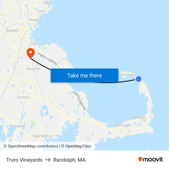 Truro Vineyards to Randolph, MA map