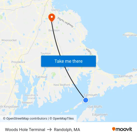 Woods Hole Terminal to Randolph, MA map