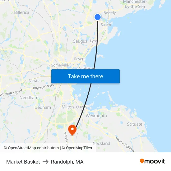 Market Basket to Randolph, MA map