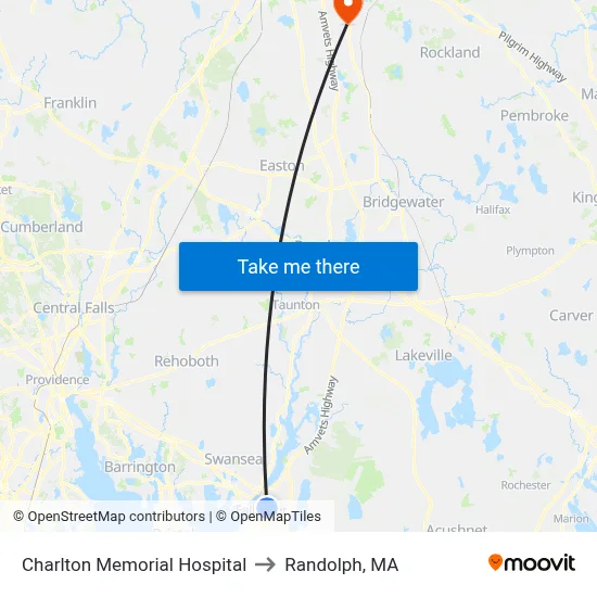 Charlton Memorial Hospital to Randolph, MA map