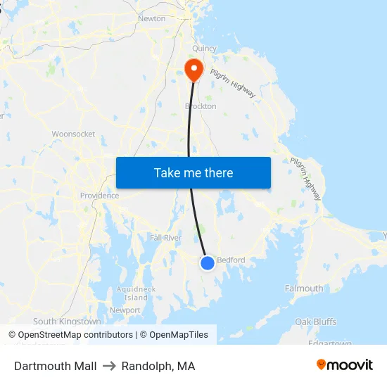 Dartmouth Mall to Randolph, MA map