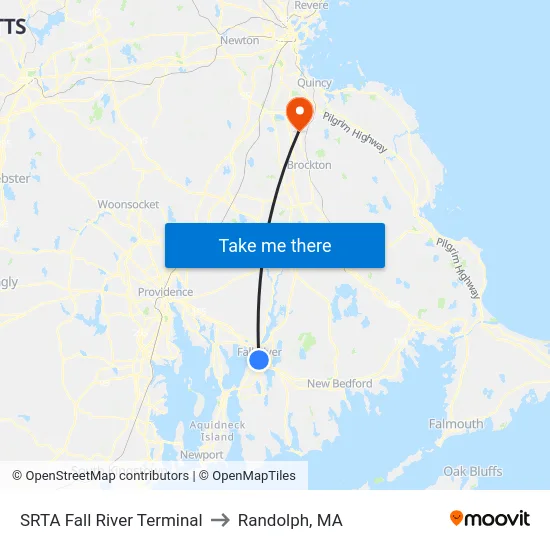 SRTA Fall River Terminal to Randolph, MA map