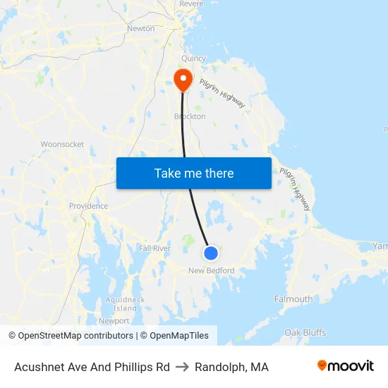 Acushnet Ave And Phillips Rd to Randolph, MA map