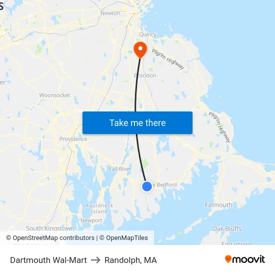 Dartmouth Wal-Mart to Randolph, MA map