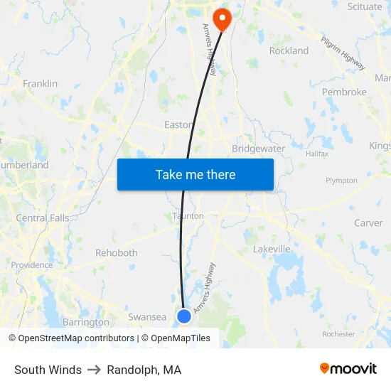 South Winds to Randolph, MA map