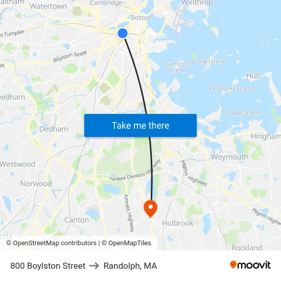 800 Boylston Street to Randolph, MA map