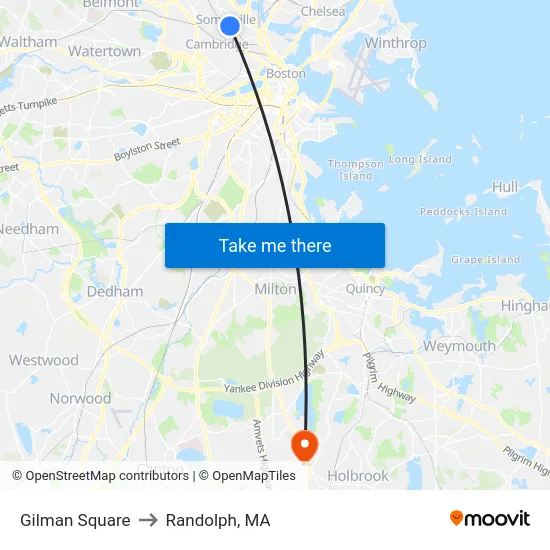 Gilman Square to Randolph, MA map