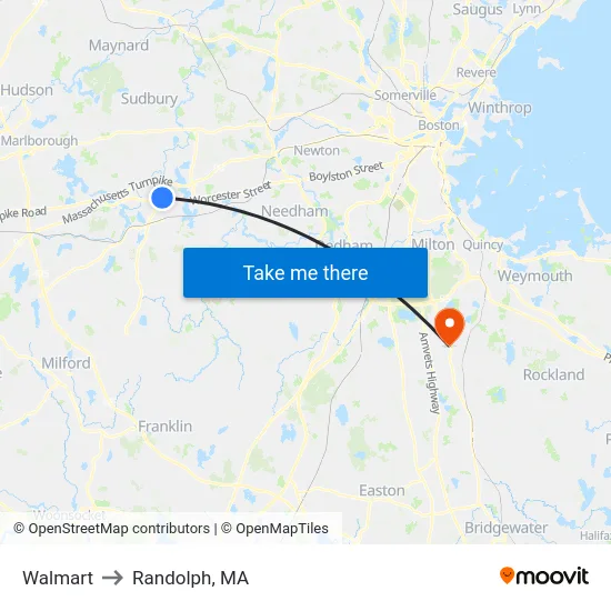 Walmart to Randolph, MA map