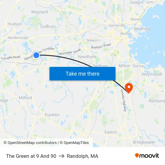The Green at 9 And 90 to Randolph, MA map