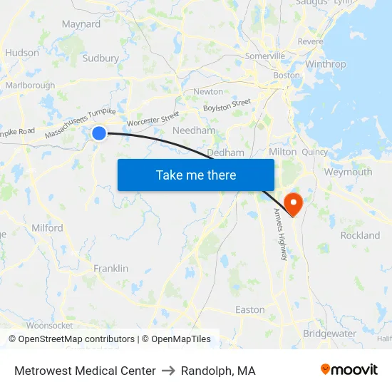 Metrowest Medical Center to Randolph, MA map