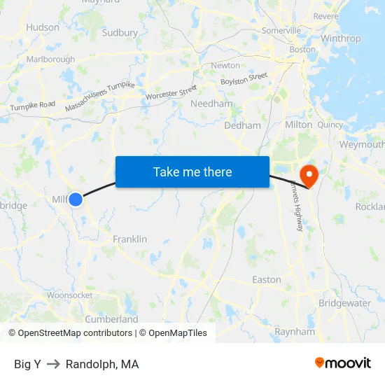 Big Y to Randolph, MA map