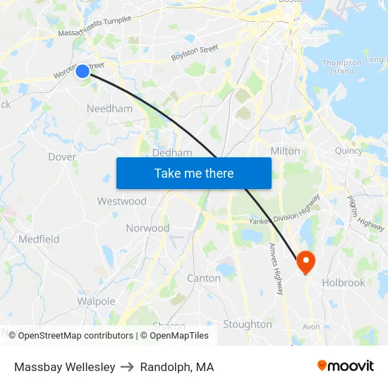 Massbay Wellesley to Randolph, MA map