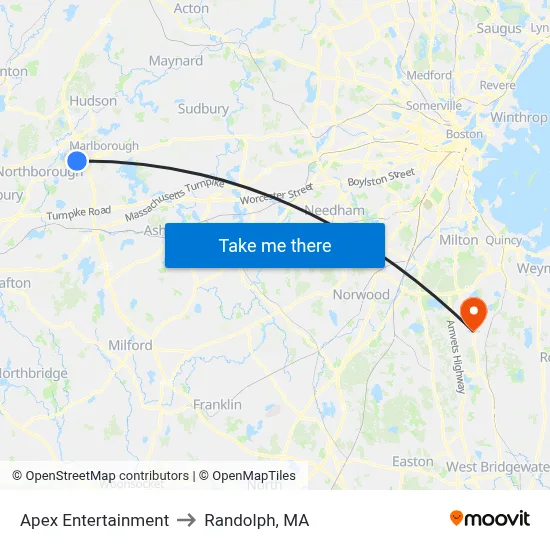 Apex Entertainment to Randolph, MA map