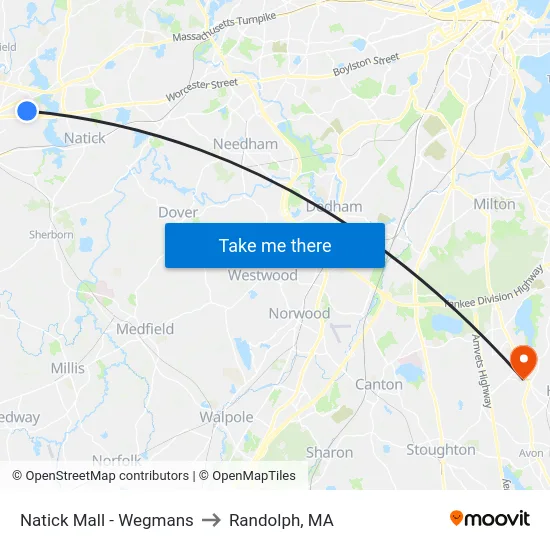 Natick Mall - Wegmans to Randolph, MA map