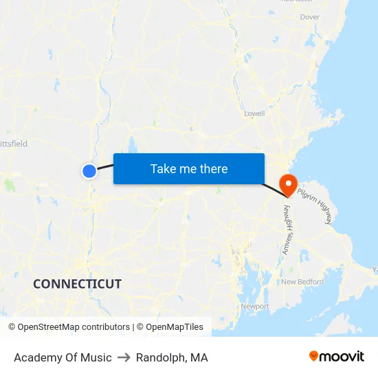 Academy Of Music to Randolph, MA map