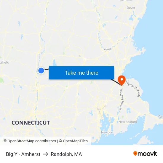Big Y - Amherst to Randolph, MA map