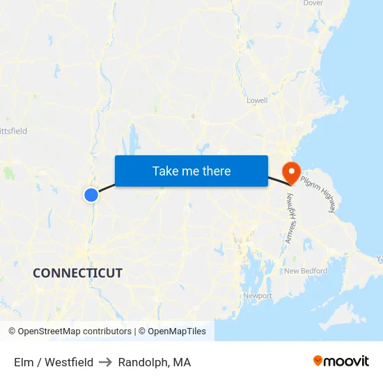 Elm / Westfield to Randolph, MA map
