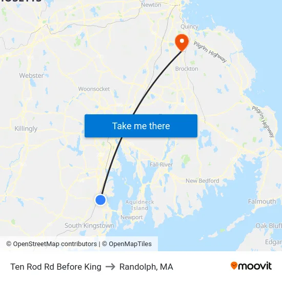 Ten Rod Rd Before King to Randolph, MA map