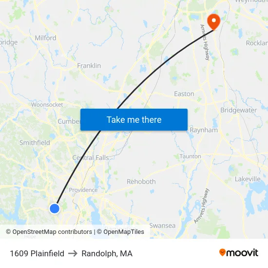 1609 Plainfield to Randolph, MA map