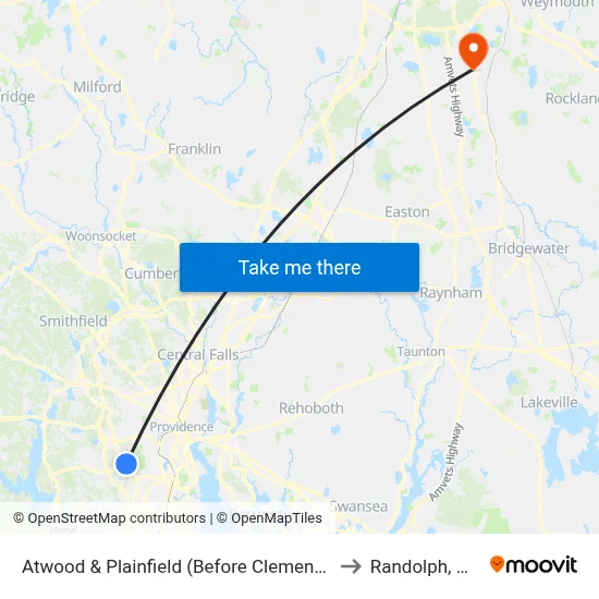 Atwood & Plainfield (Before Clemence) to Randolph, MA map