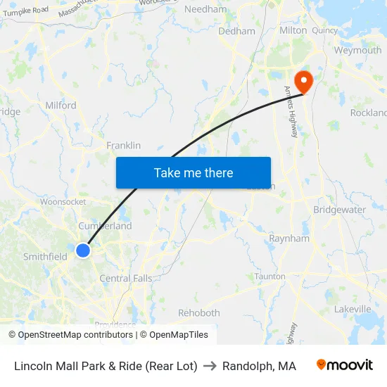 Lincoln Mall Park & Ride (Rear Lot) to Randolph, MA map