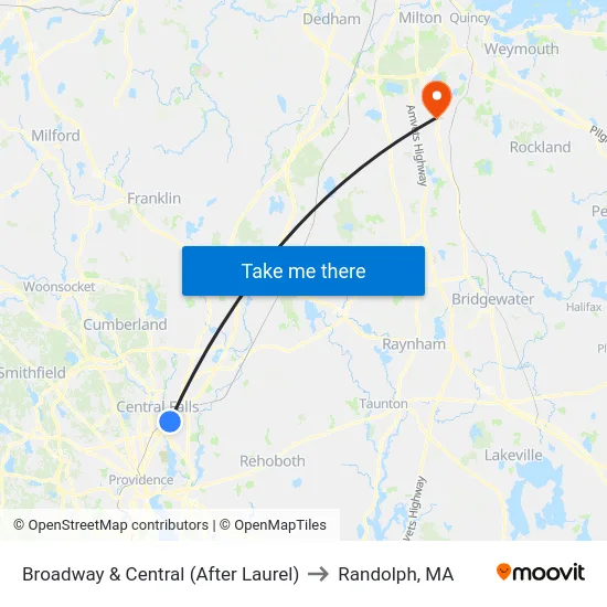 Broadway & Central (After Laurel) to Randolph, MA map