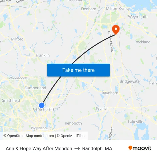 Ann & Hope Way After Mendon to Randolph, MA map