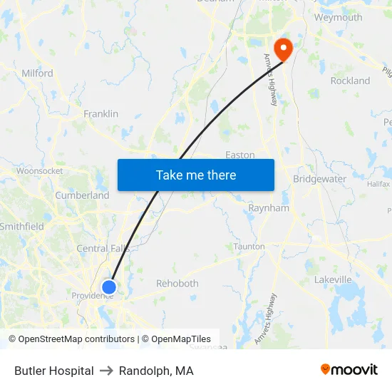 Butler Hospital to Randolph, MA map