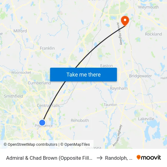 Admiral & Chad Brown (Opposite Fillmore) to Randolph, MA map
