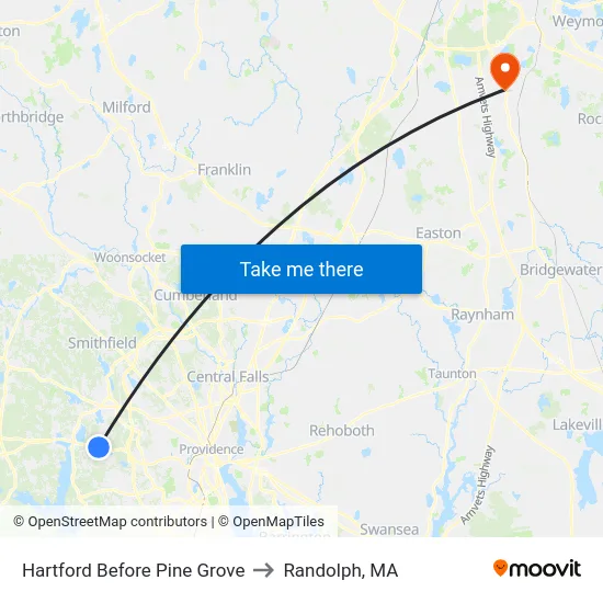 Hartford Before Pine Grove to Randolph, MA map