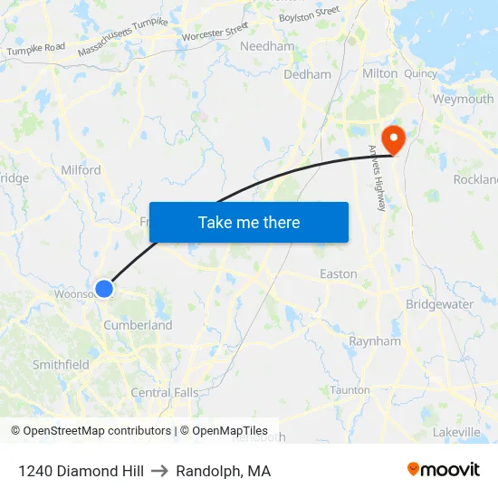 1240 Diamond Hill to Randolph, MA map