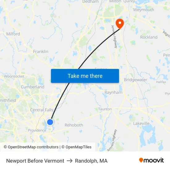 Newport Before Vermont to Randolph, MA map