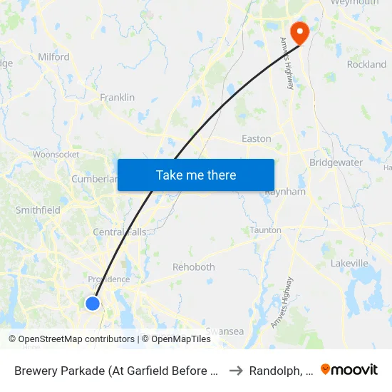Brewery Parkade (At Garfield Before Lowe'S) to Randolph, MA map