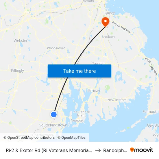Ri-2 & Exeter Rd (Ri Veterans Memorial Cemetery) to Randolph, MA map