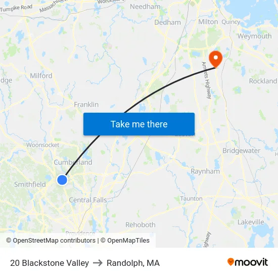 20 Blackstone Valley to Randolph, MA map