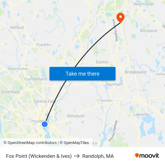 Fox Point (Wickenden & Ives) to Randolph, MA map