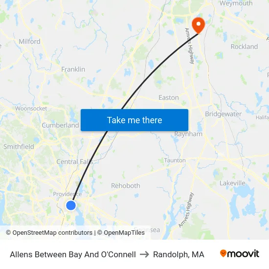 Allens Between Bay And O'Connell to Randolph, MA map