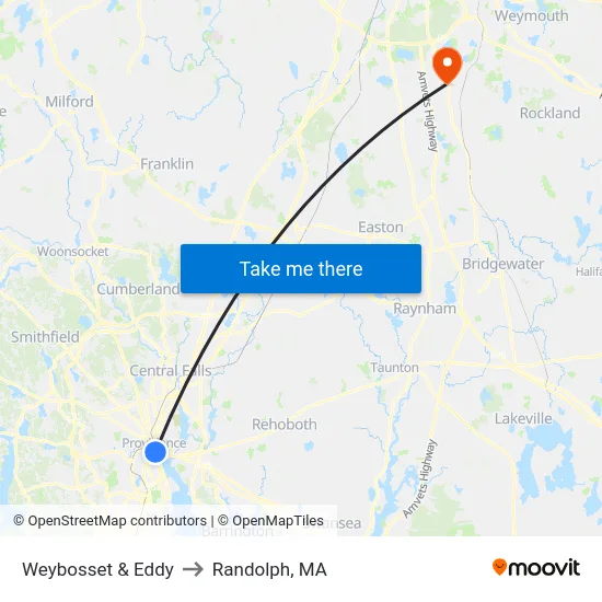 Weybosset & Eddy to Randolph, MA map