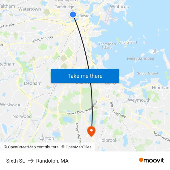 Sixth St. to Randolph, MA map