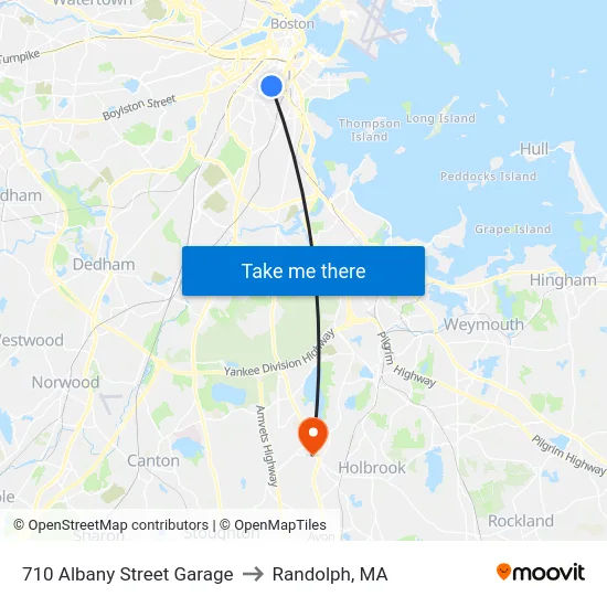 710 Albany Street Garage to Randolph, MA map