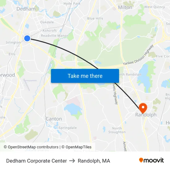 Dedham Corporate Center to Randolph, MA map
