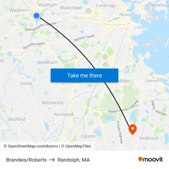 Brandeis/Roberts to Randolph, MA map